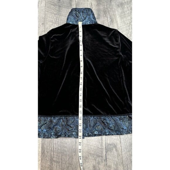 Studio Ease Velour Blouse Womens SP Black‎ Blue Shirt Stretch Button Winter NEW - Picture 7 of 9